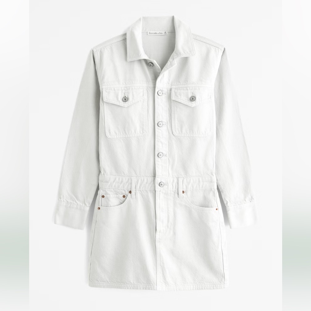 NWT! Abercrombie & Fitch Long-Sleeve Denim Shirt Dress LIGHT GRAY XL TALL